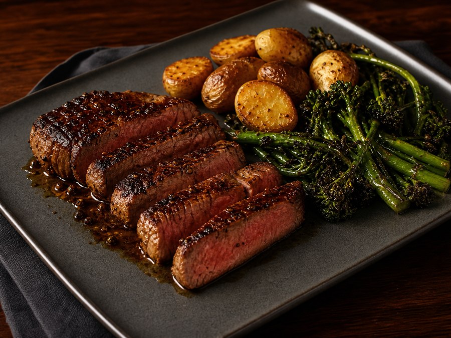 Peppercorn Steak with Roasted Potatoes