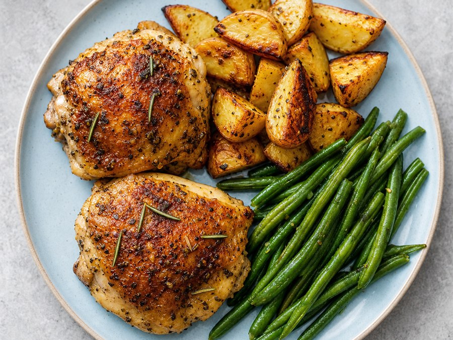 Roasted Chicken Thighs with Potatoes and Green Beans
